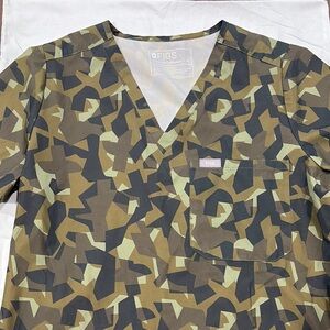 Figs Green and Brown Camouflage Scrub Top